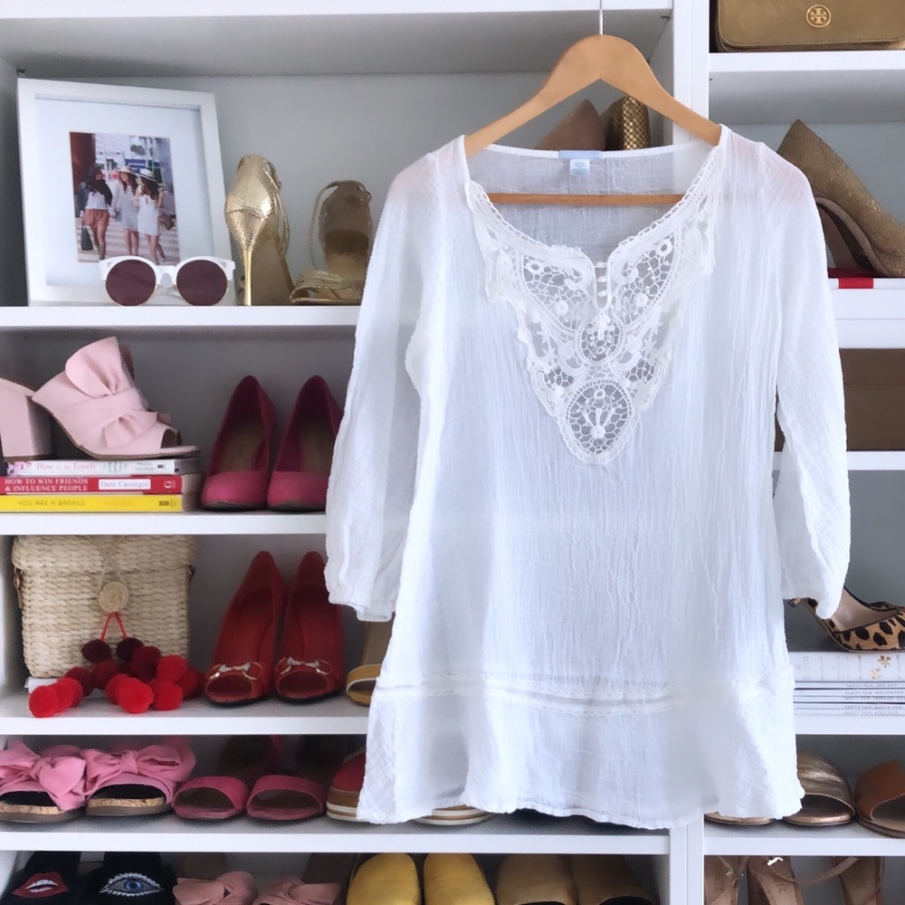 Eberjey Lace Beach Coverup Ivory Caftan Tunic